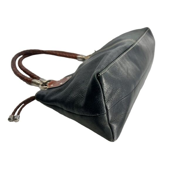 Fossil Black Pebbled Leather Purse with Brown Braided  Handles - Picture 7 of 10